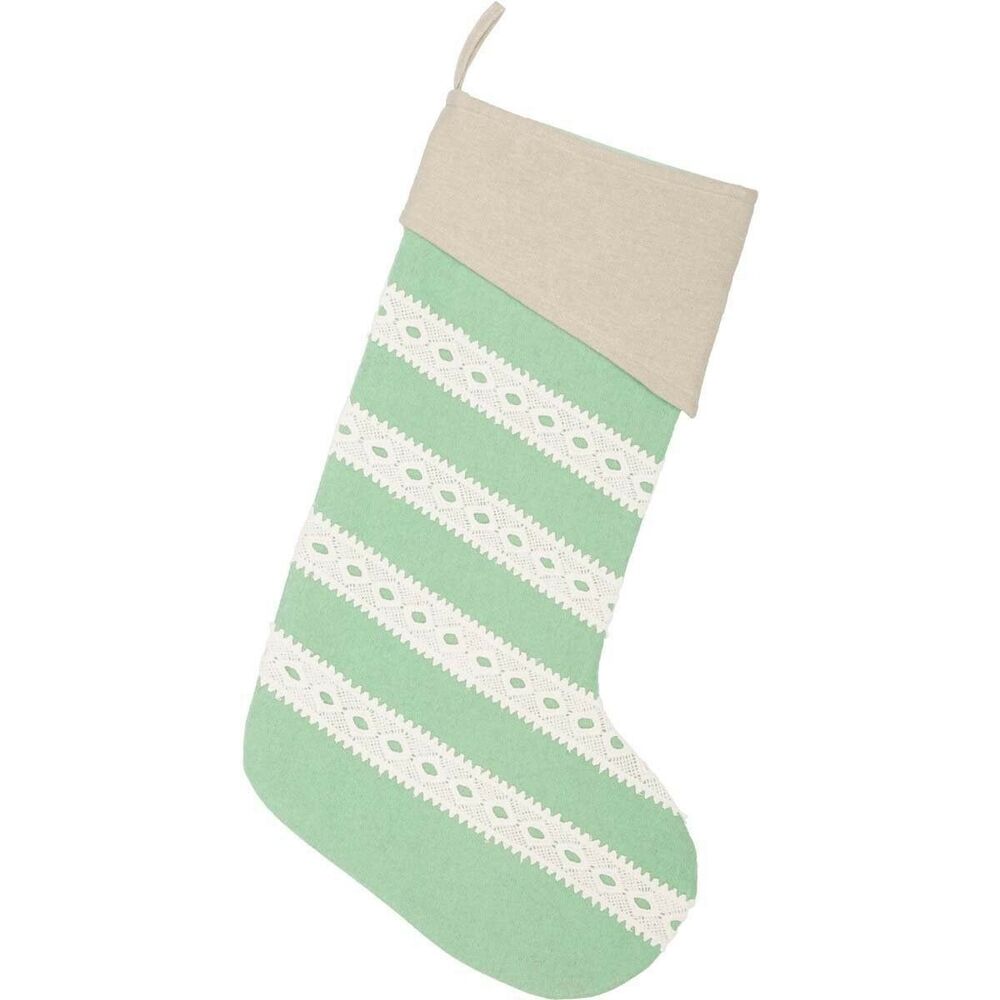 VHC Brands Holiday Decor Farmhouse Margot Mint Green Christmas Stocking
